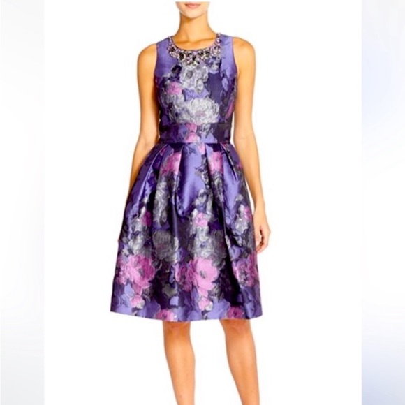 Eliza J purple floral, jacquard jeweled cocktail dress size 4 - Picture 1 of 12